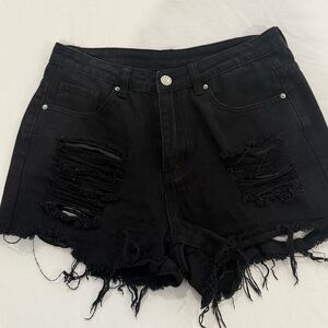 Black Distressed Denim Shorts